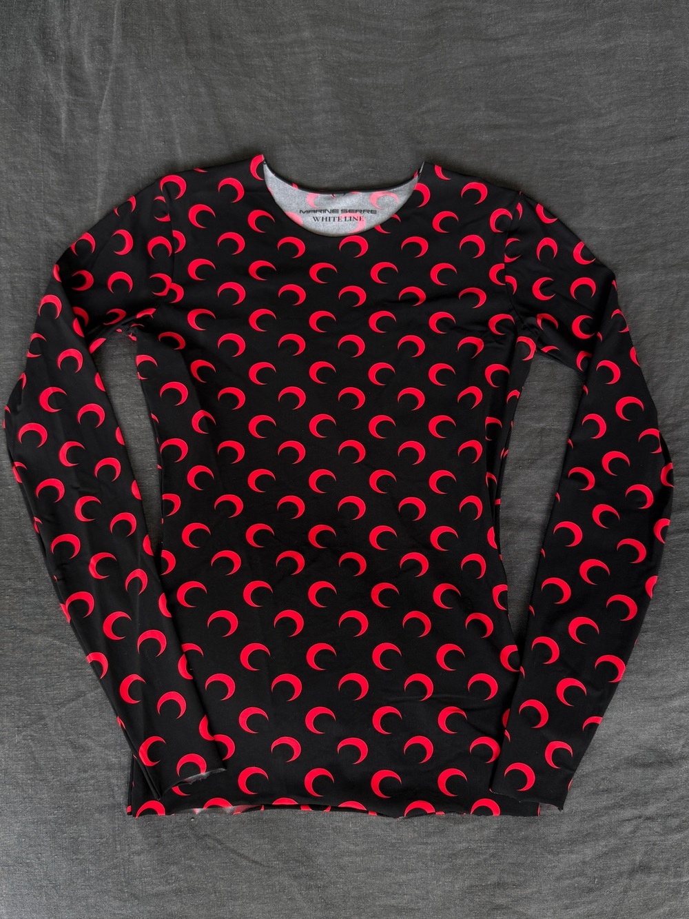 Marine Serre Black Long Sleeve Tee with Red Crescent Print